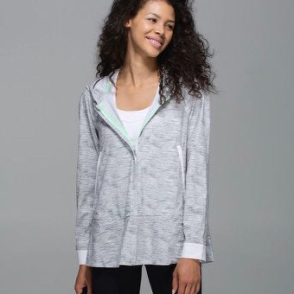 lululemon athletica Heathered Light Gray Zip Hoodie with Mint Trim